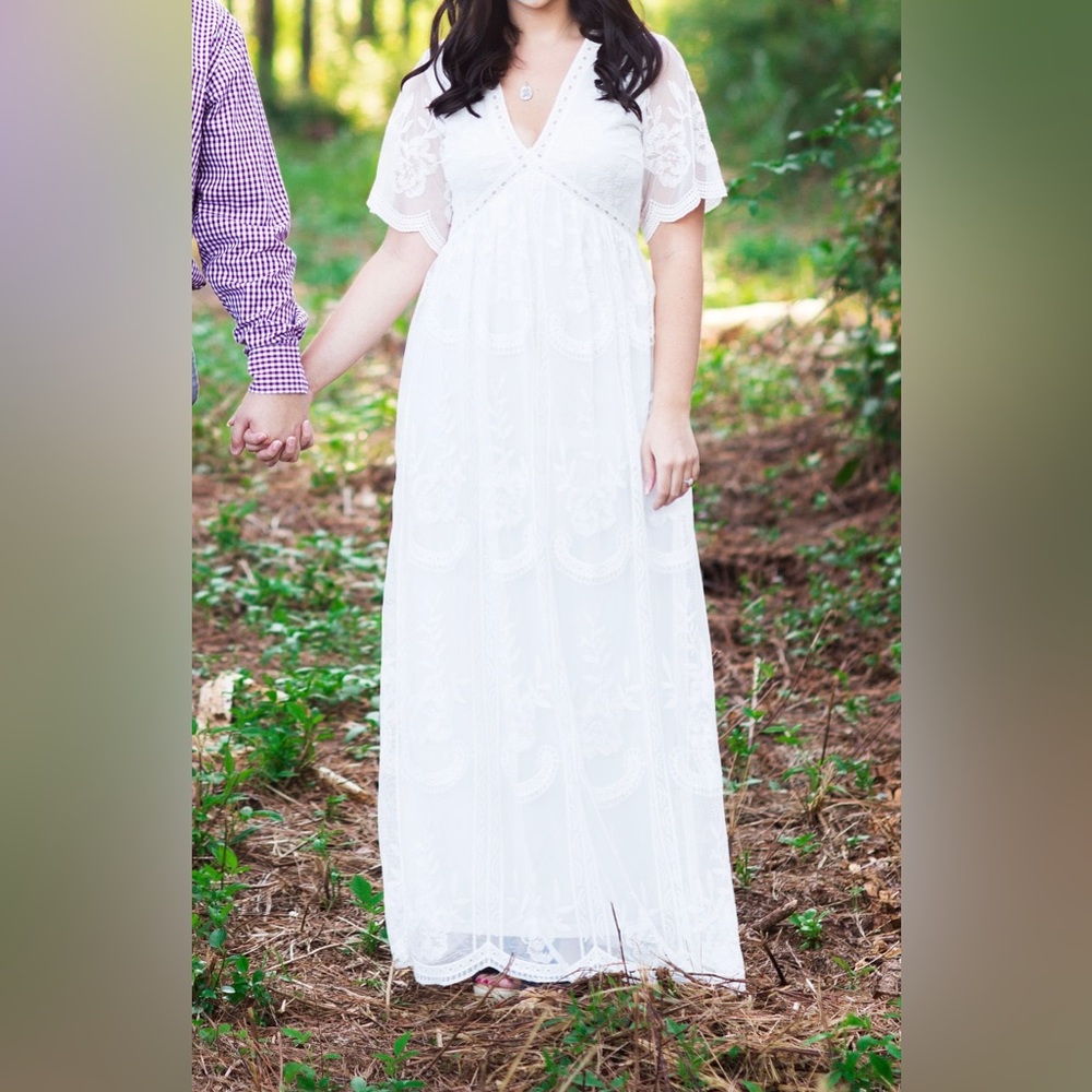 Pink blush maternity lace dress